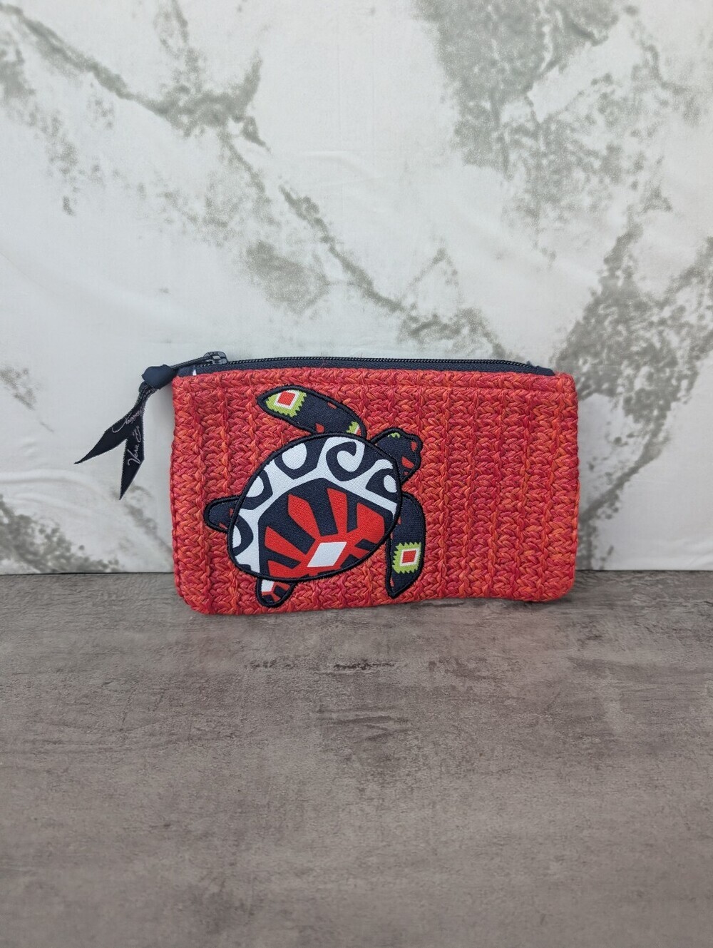 Vera Bradley Seashore Zip Pouch Sun Valley Turtle Straw Clutch Coin Purse